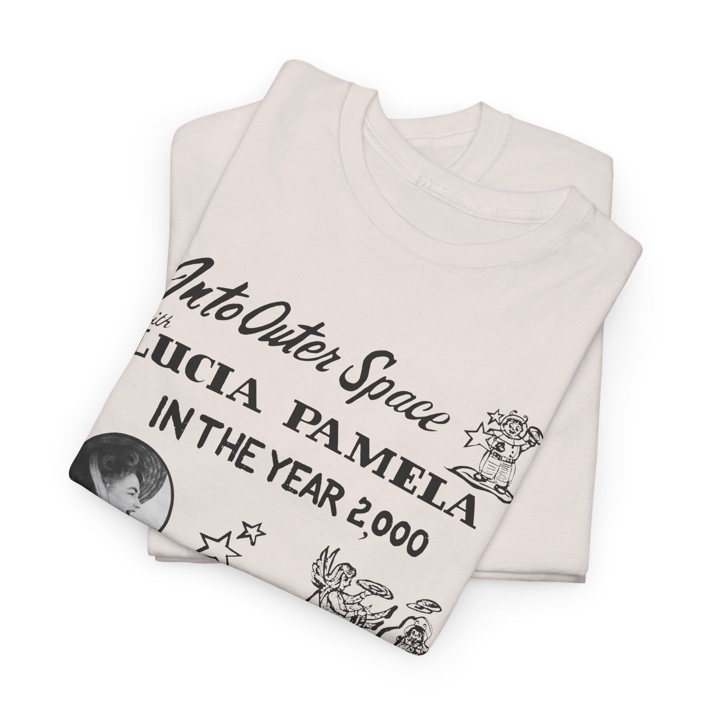 into outer space with lucia pamela in the year 2000 coloring book cover tshirt