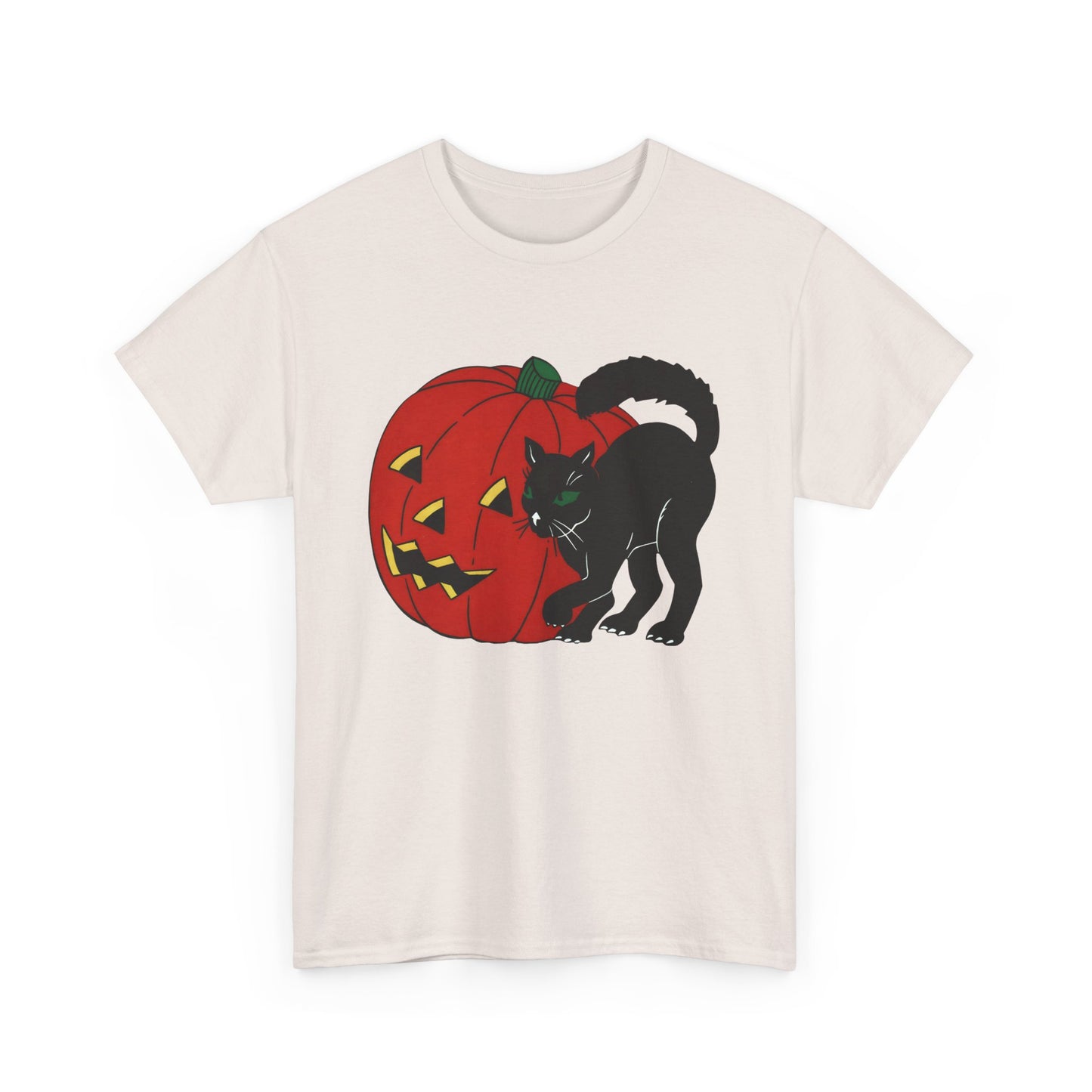 vintage 1960s halloween jack o lantern and black cat reproduction tshirt