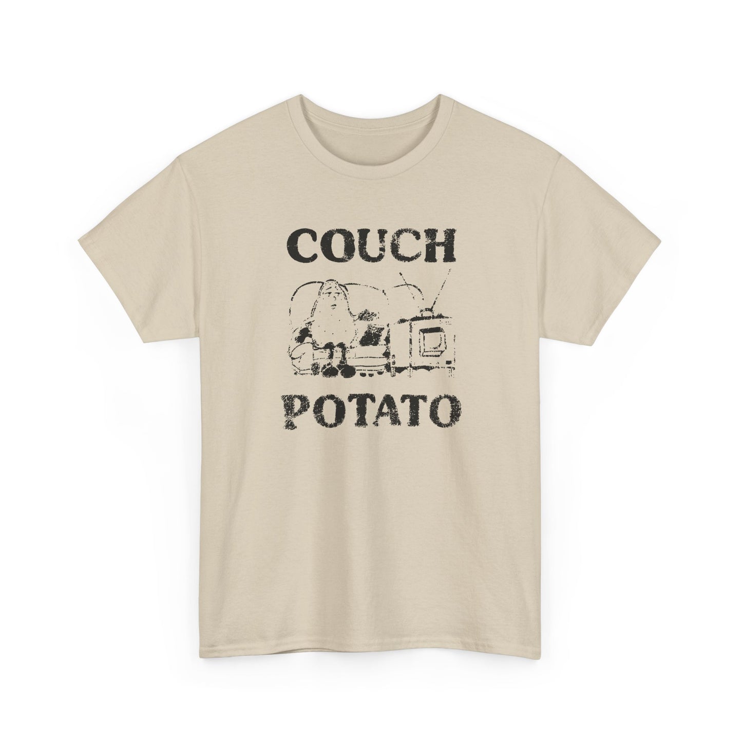 vintage couch potato reproduction in black graphic tshirt