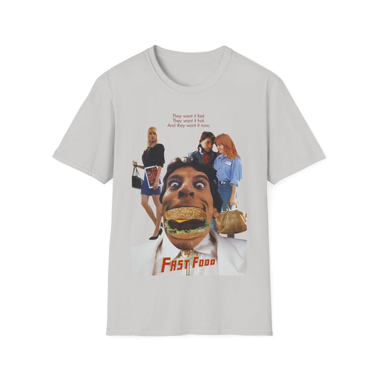 1989 low budget comedy "fast food" movie poster tshirt, unisex softstyle