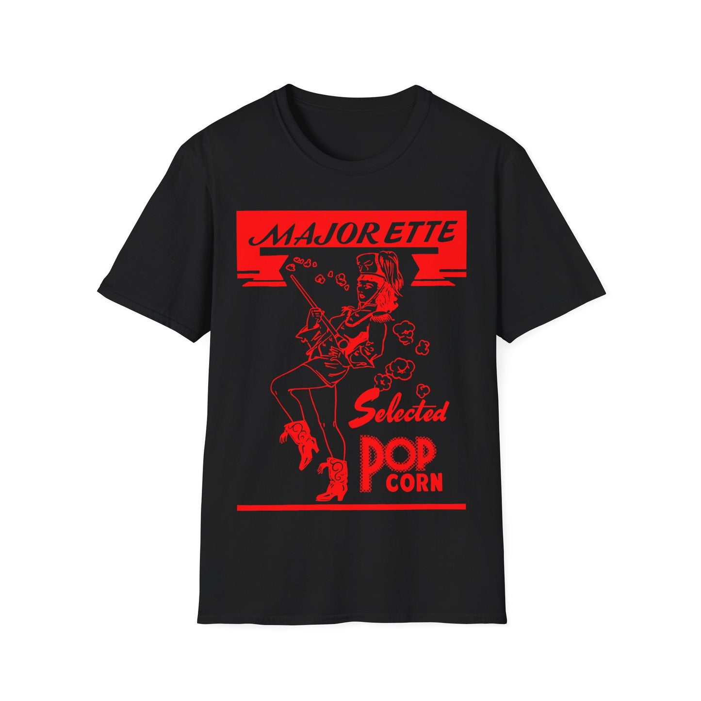 majorette vintage popcorn bag logo in red tshirt