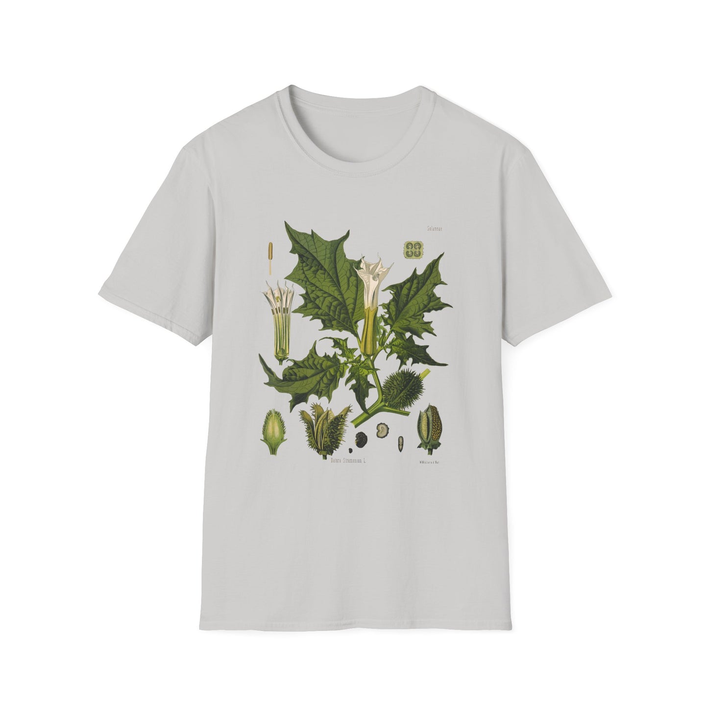 1887 botanical print from kohler's plants by hermann adolph kohler featuring datura the devil's trumpet tshirt