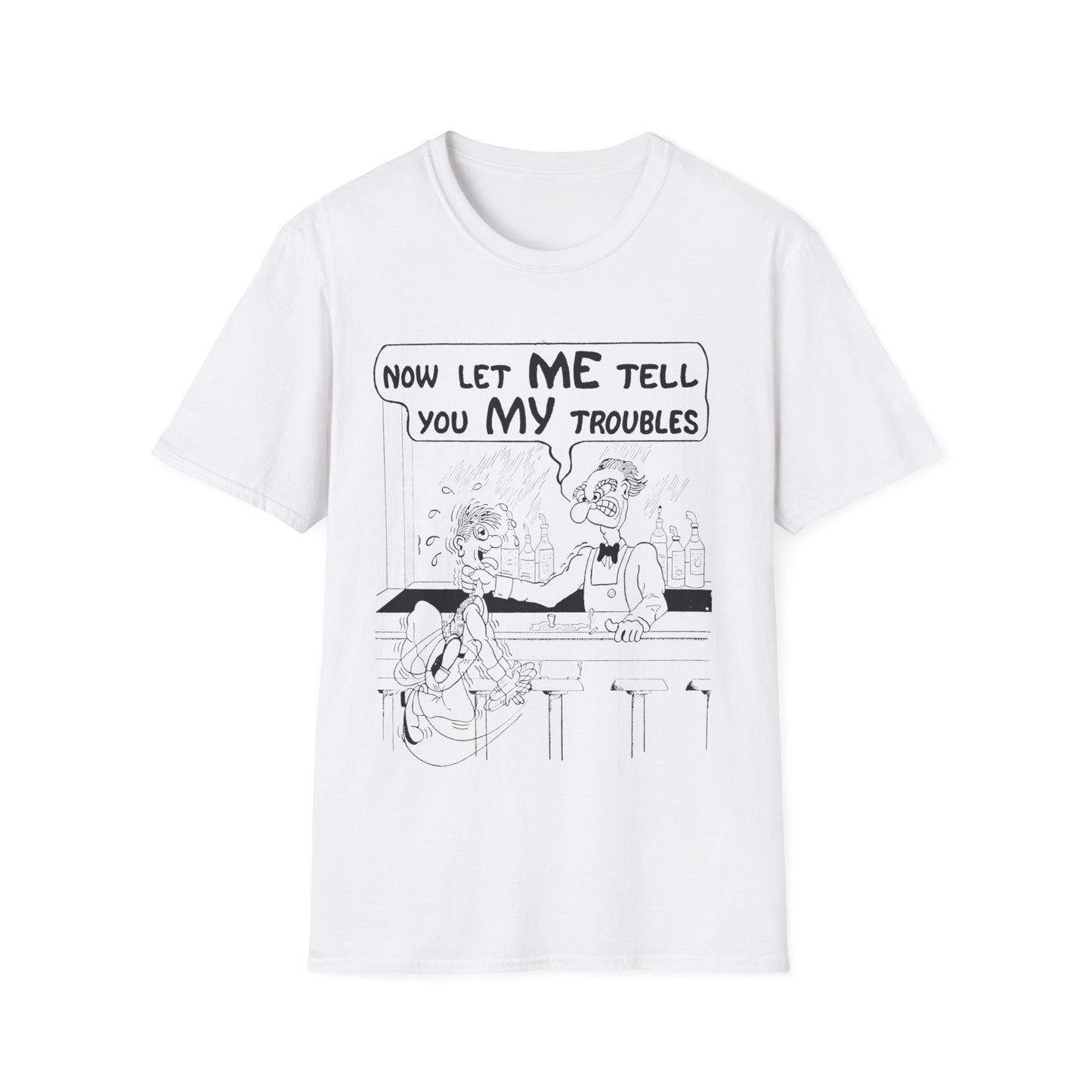 vintage comic "now let me tell you my troubles" bartender tshirt