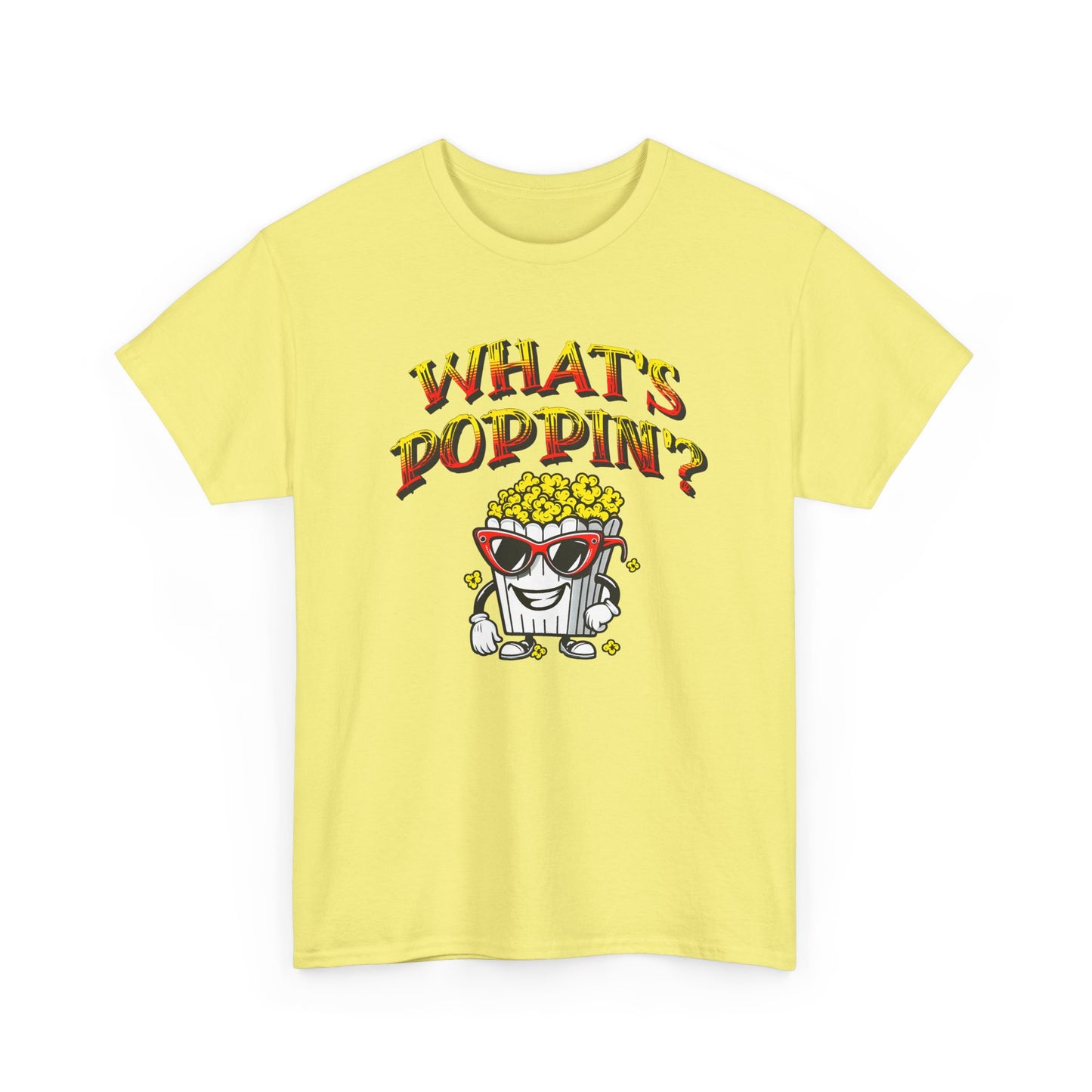 what's poppin' cool popcorn bag guy tshirt