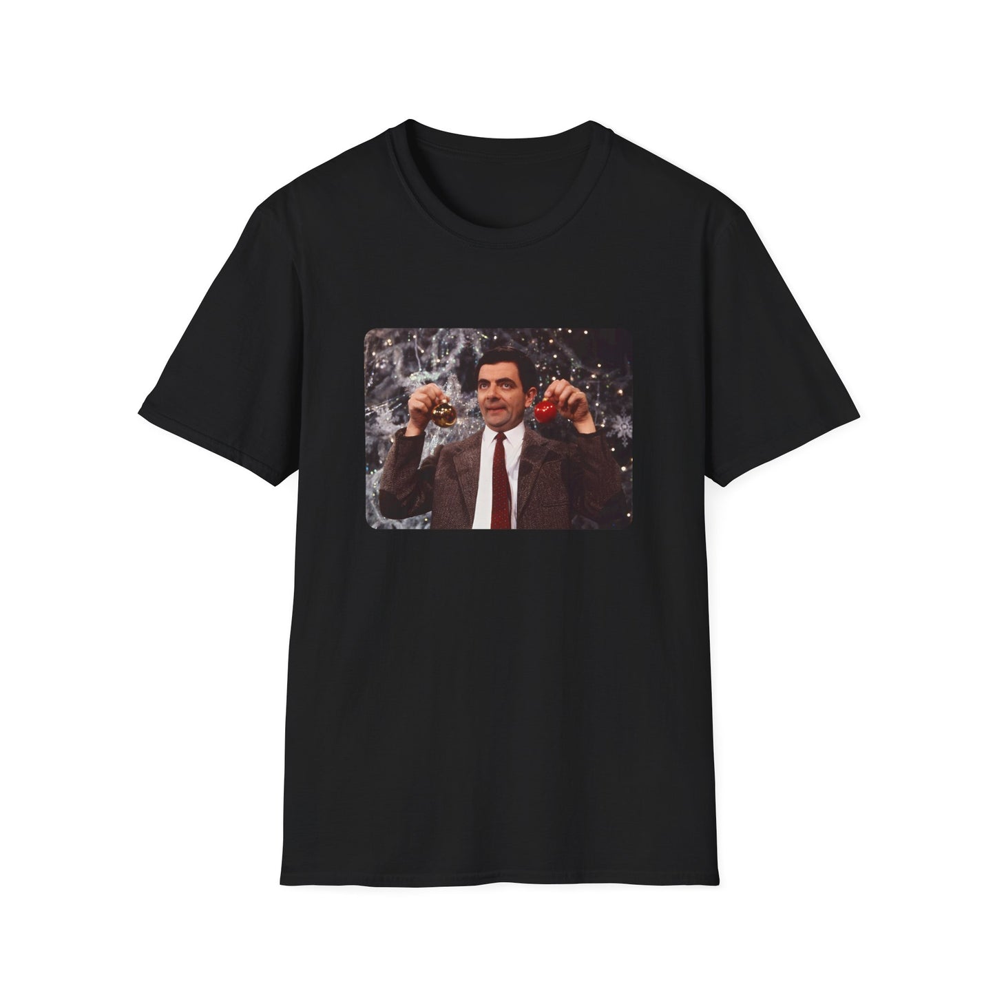 mr bean with christmas ornaments tshirt