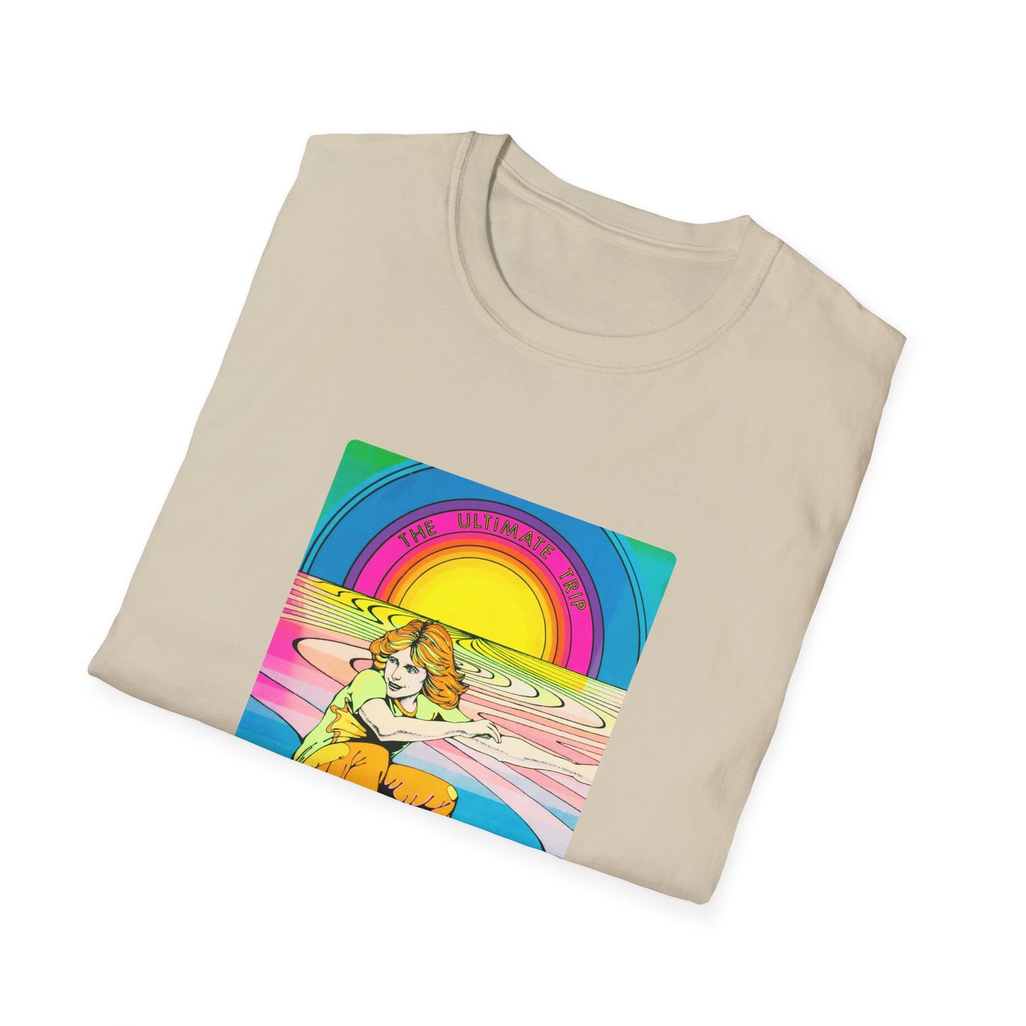 1976 black light poster the ultimate trip skateboarding on a rainbow tshirt