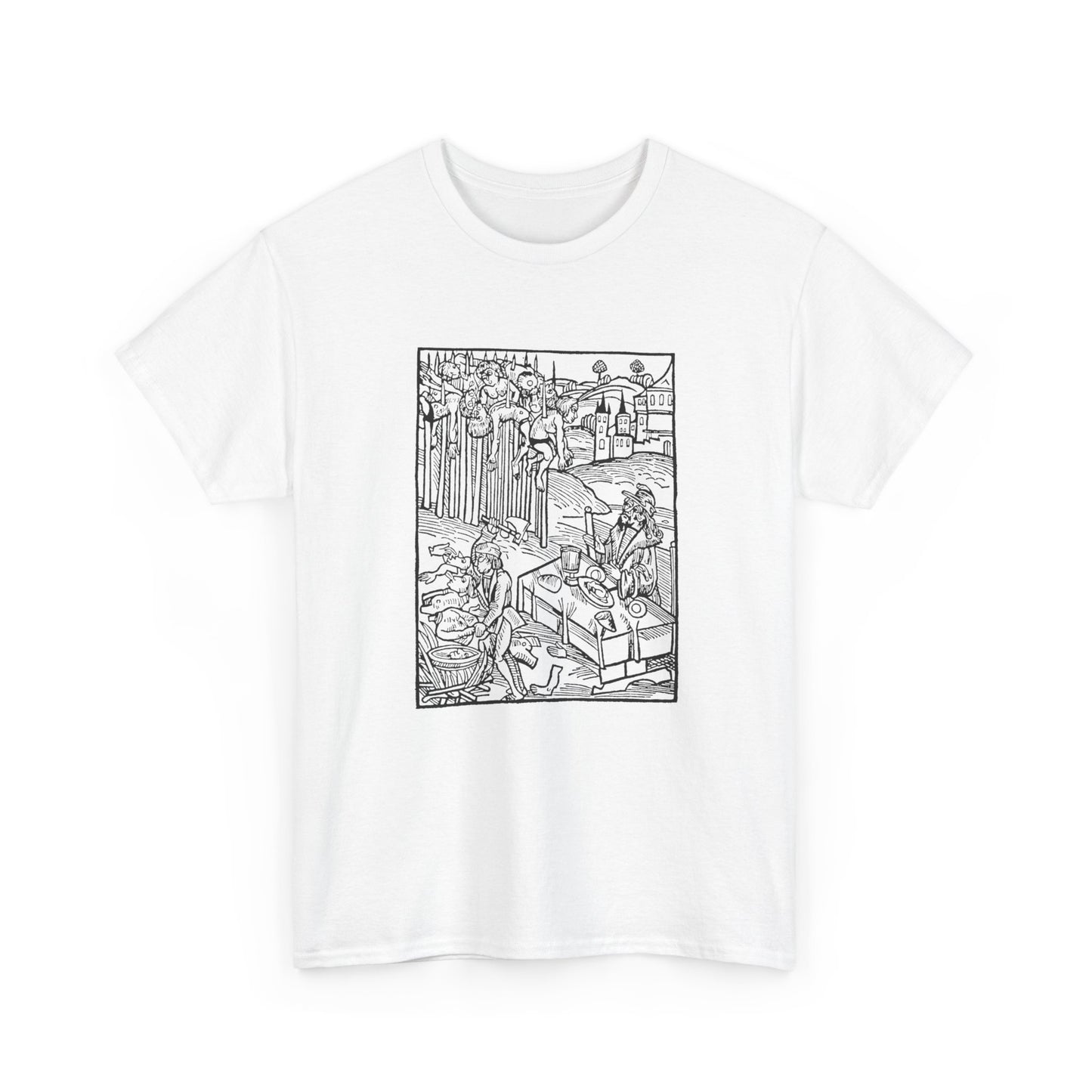vlad the impaler dining near the mutilated bodies of his victims 1499 german woodcut by ambrosius huber tshirt
