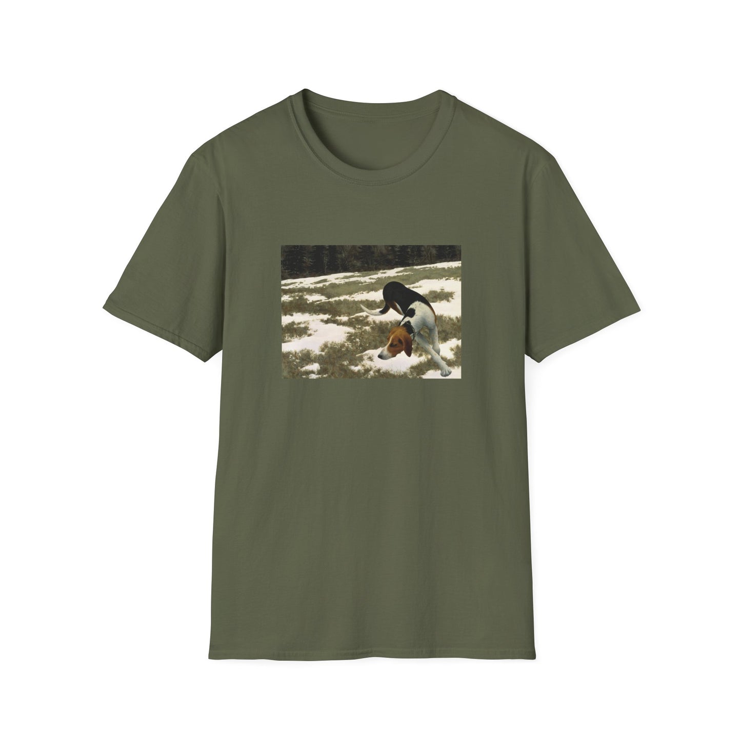 1958 hound in field by alex colville painting reproduction tshirt