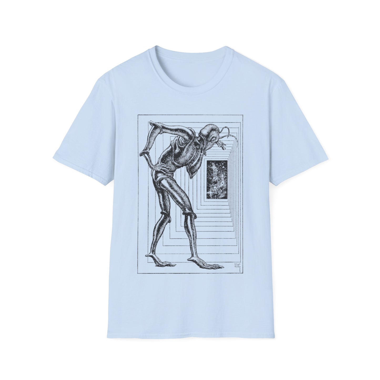 virgil finlay illustration alien looking through a doorway tshirt