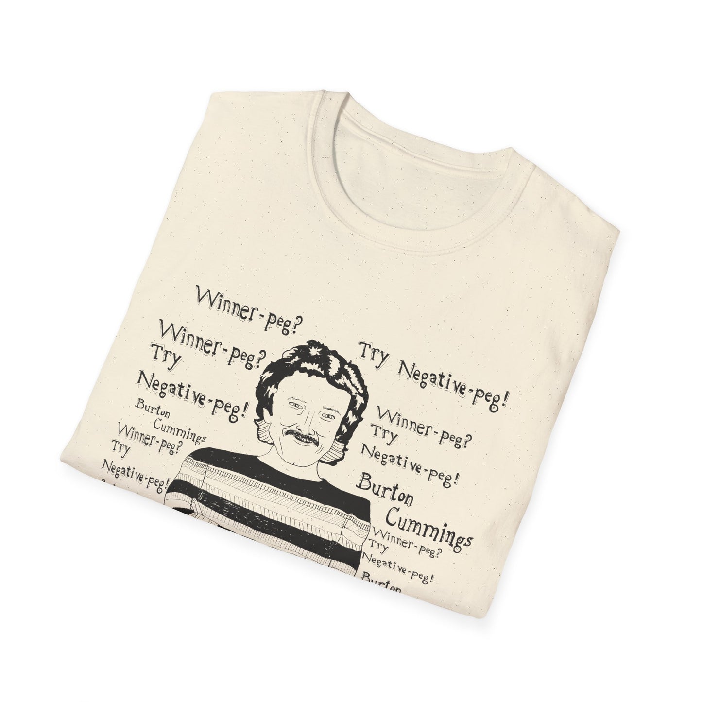 original fan art drawing of burton cummings talking about winnpeg tshirt