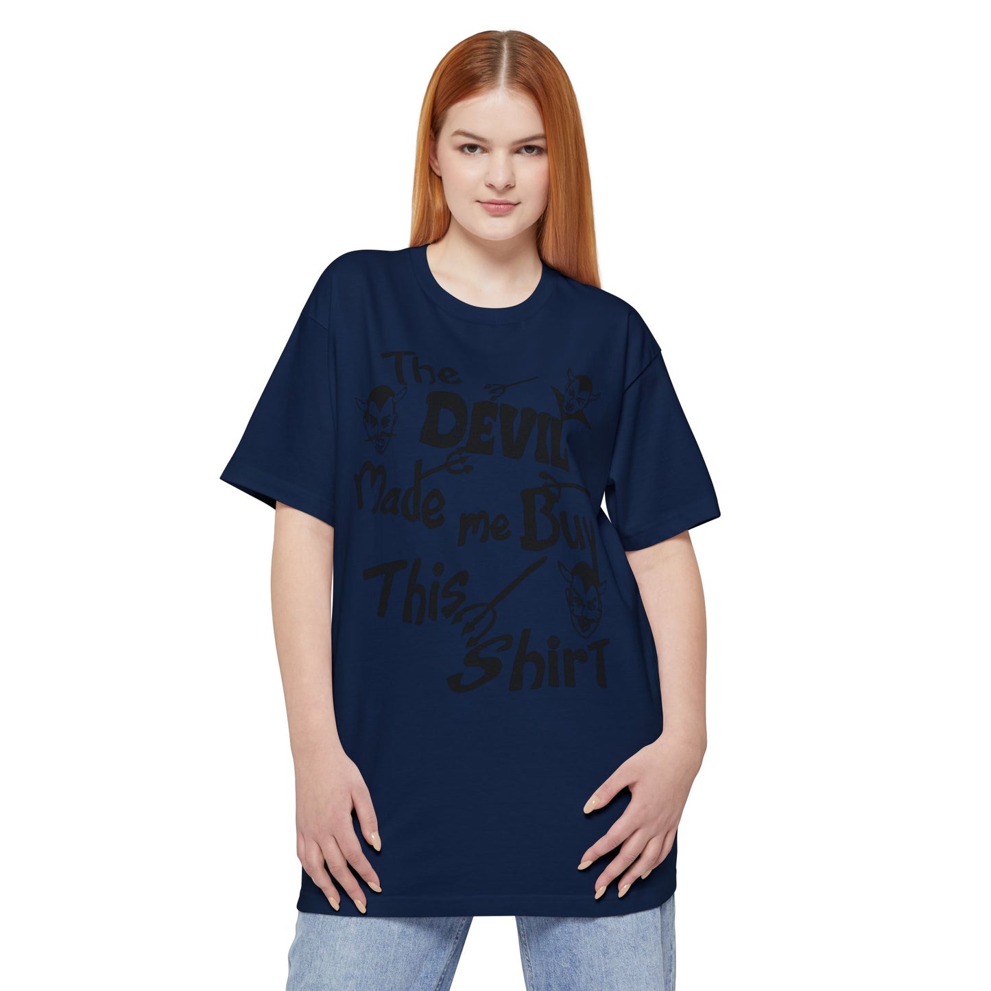 oversized vintage the devil made me buy this shirt custom drawn reproduction unisex tall beefy tshirt