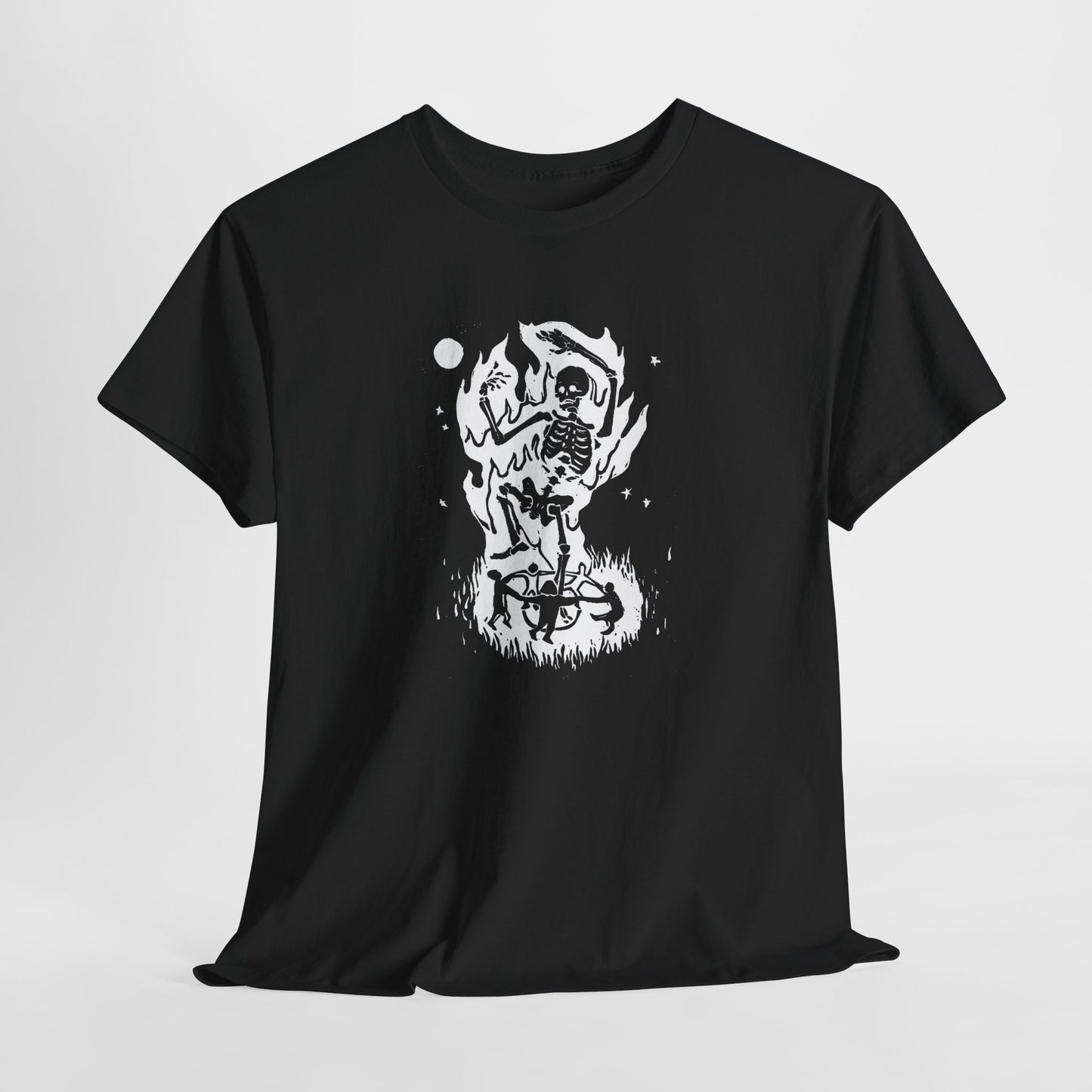 skeleton fire dance vintage graphic reproduction tshirt