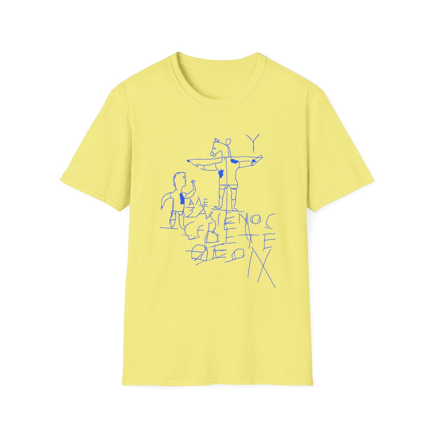 alexamenos graffito blasphemous young man worships donkey early graffiti 200 BC in blue tshirt