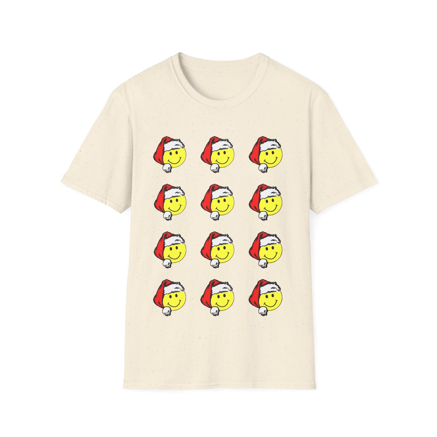 1980s sticker pack of happy face santas on a tshirt