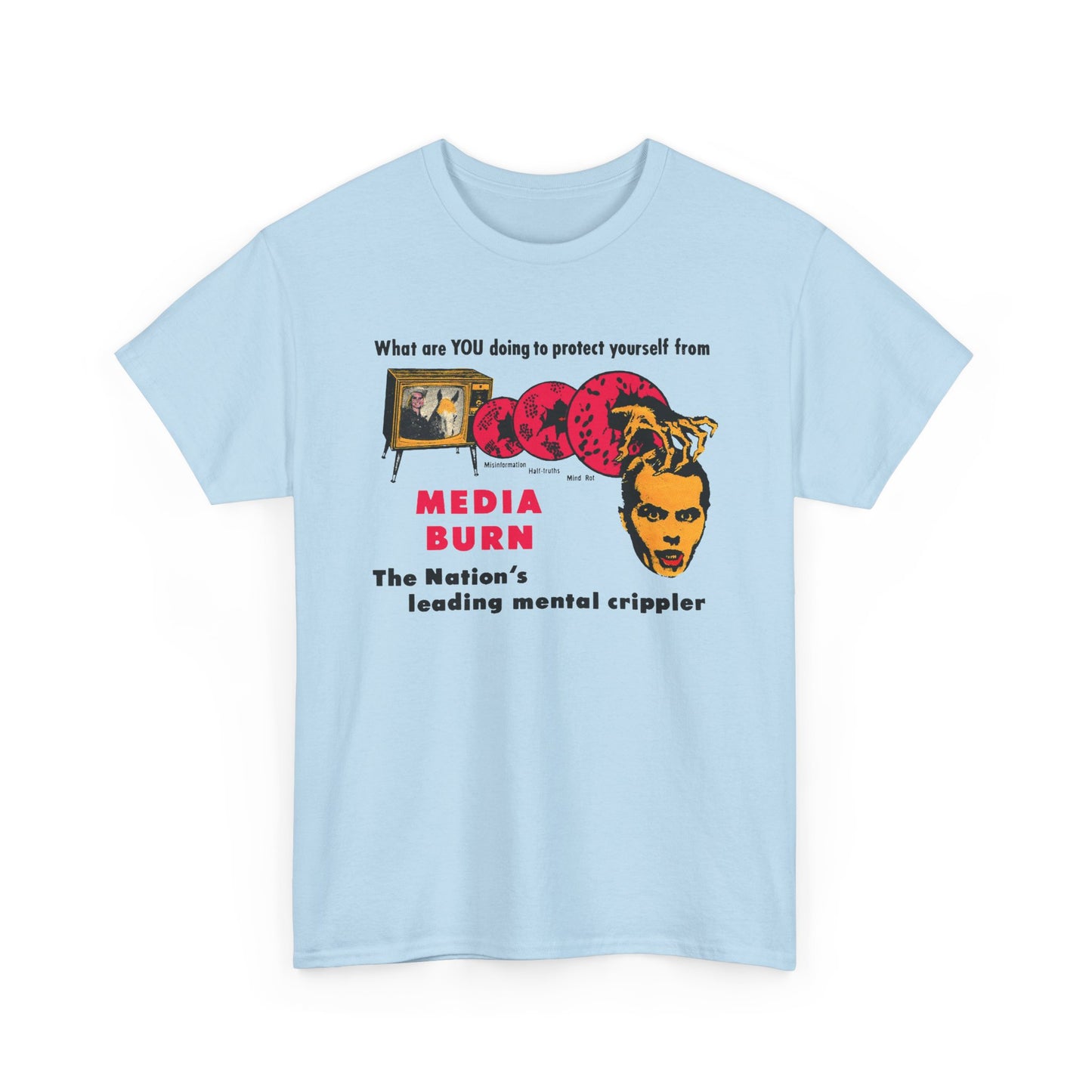 media burn the nation's leading mental crippler 1960s comix graphic tshirt