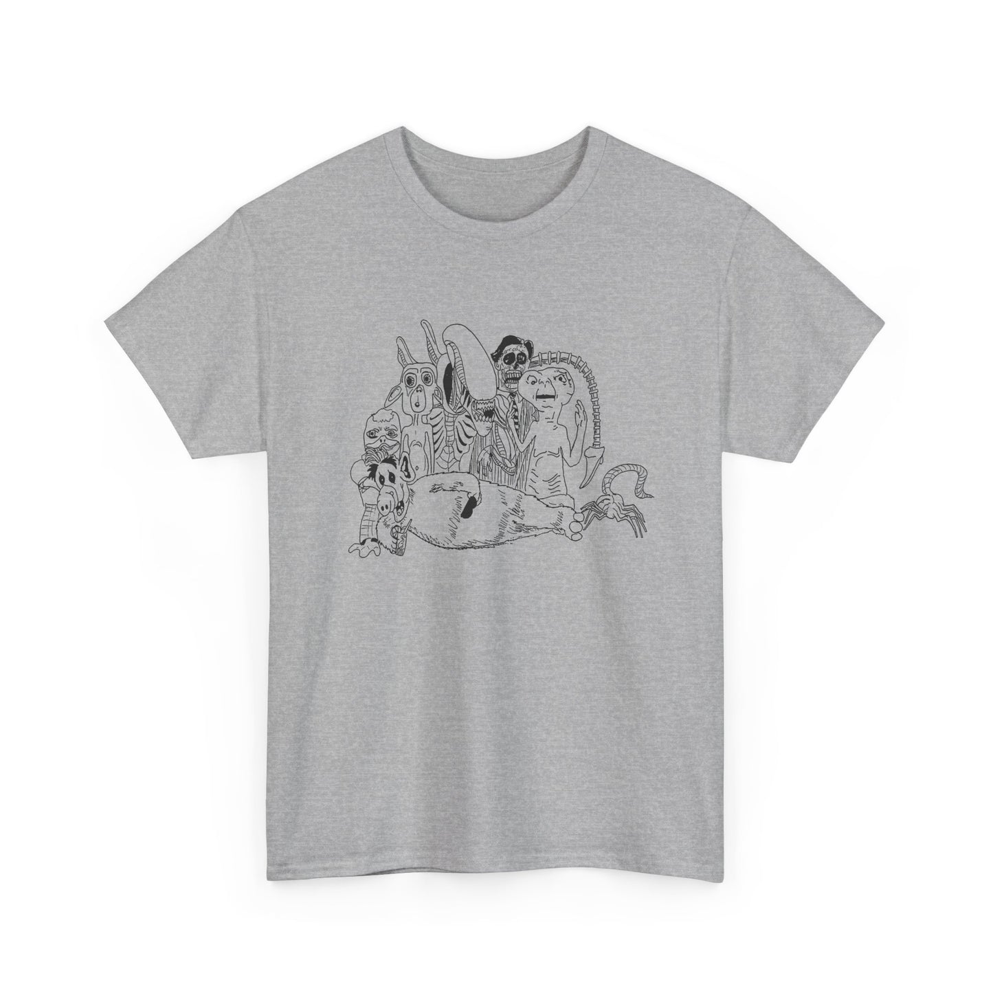 original drawing xenomorph and friends in black and white tshirt