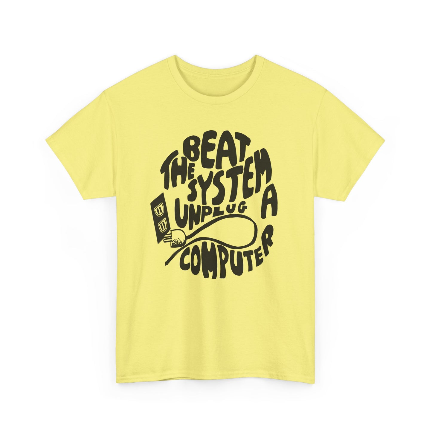 1970s beat the system unplug a computer reproduction tshirt