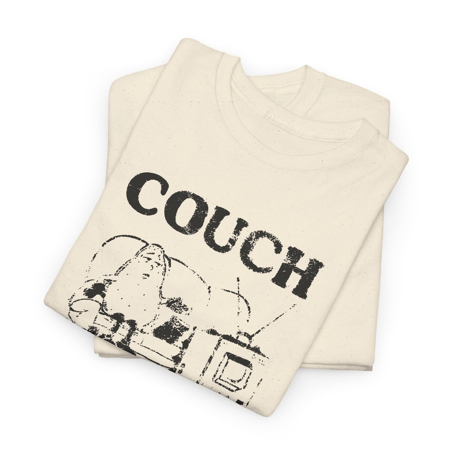 vintage couch potato reproduction in black graphic tshirt