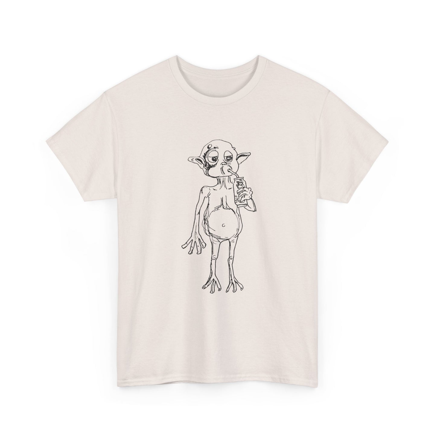 mysterious alien creature (MAC) drinking cola full body original sketch tshirt