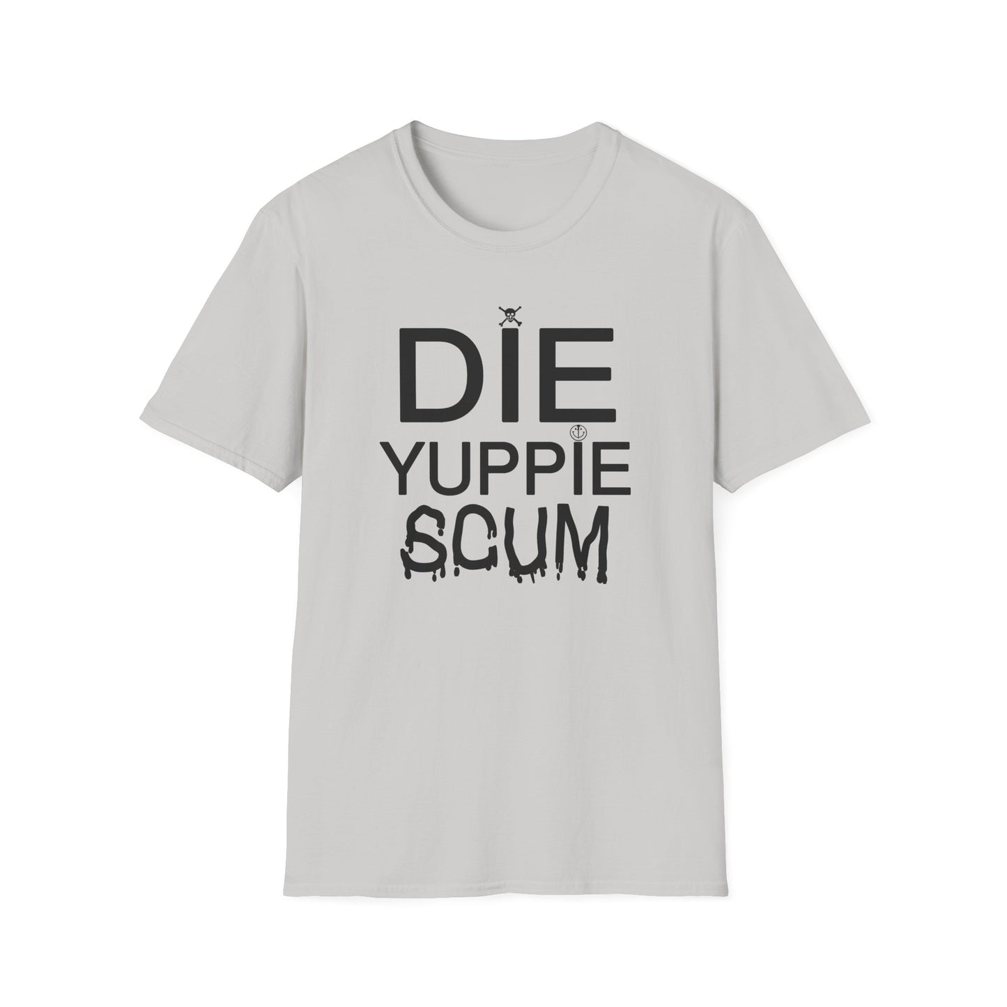 1980s new york inspired anti gentrification message die yuppie scum! tshirt