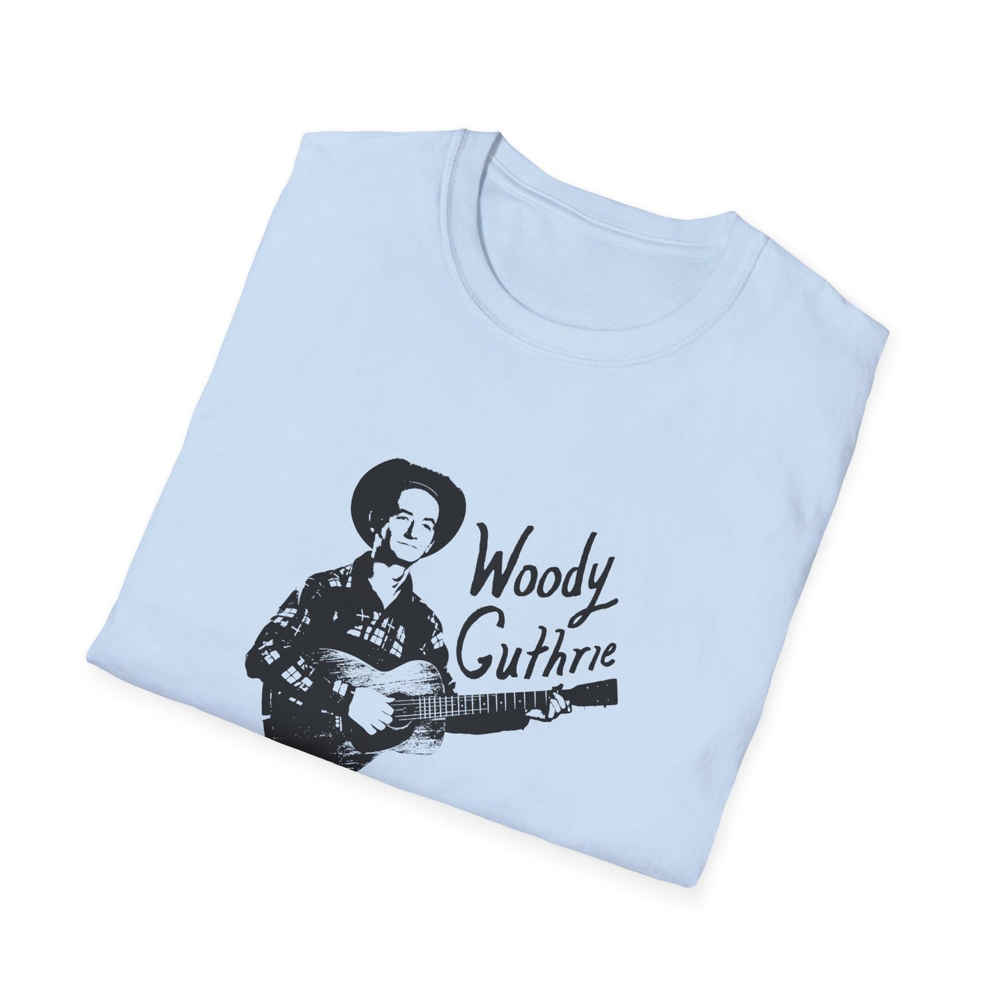 woody guthrie playing his guitar fan art tshirt