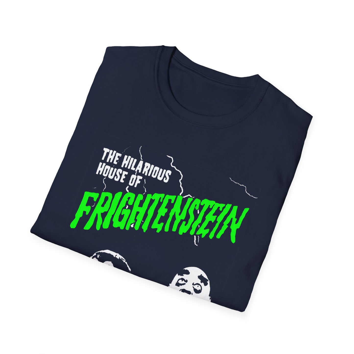 the hilarious house of frightenstein in green lettering tshirt