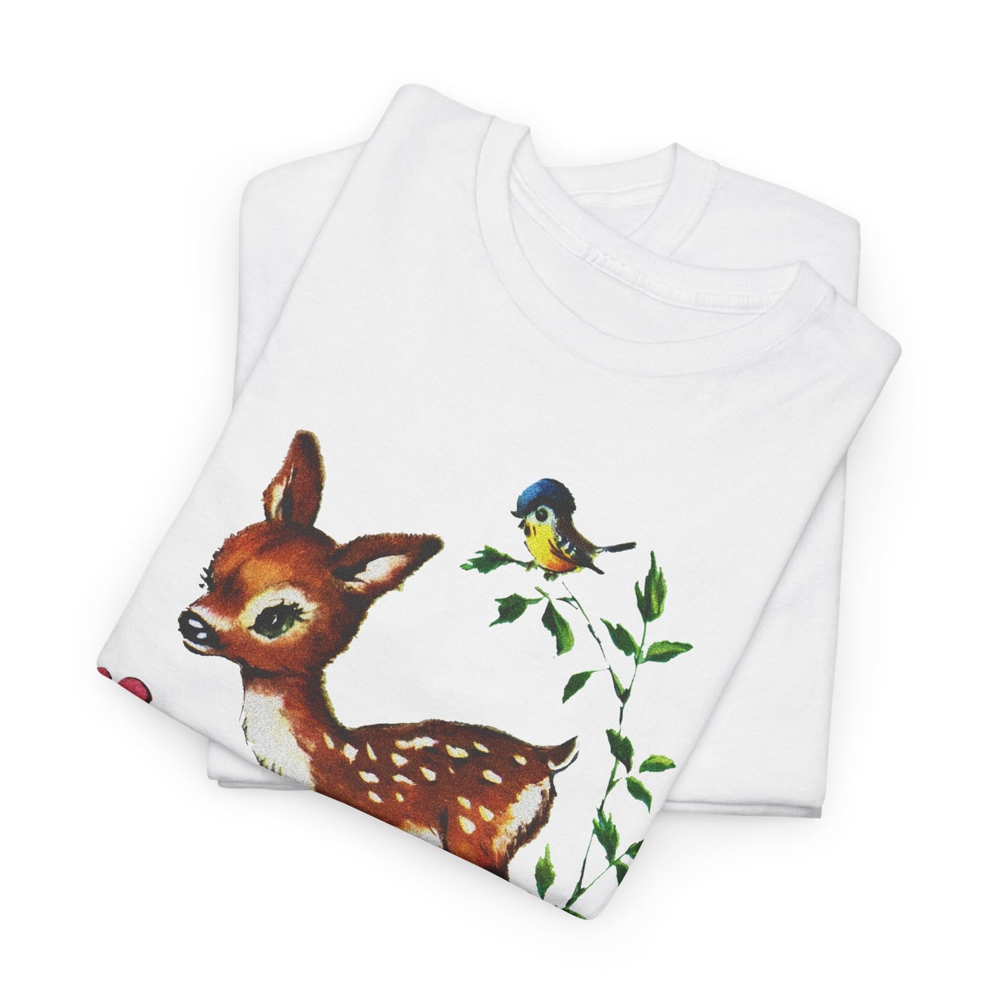 1960s cute baby deer postcard reproduction tshirt