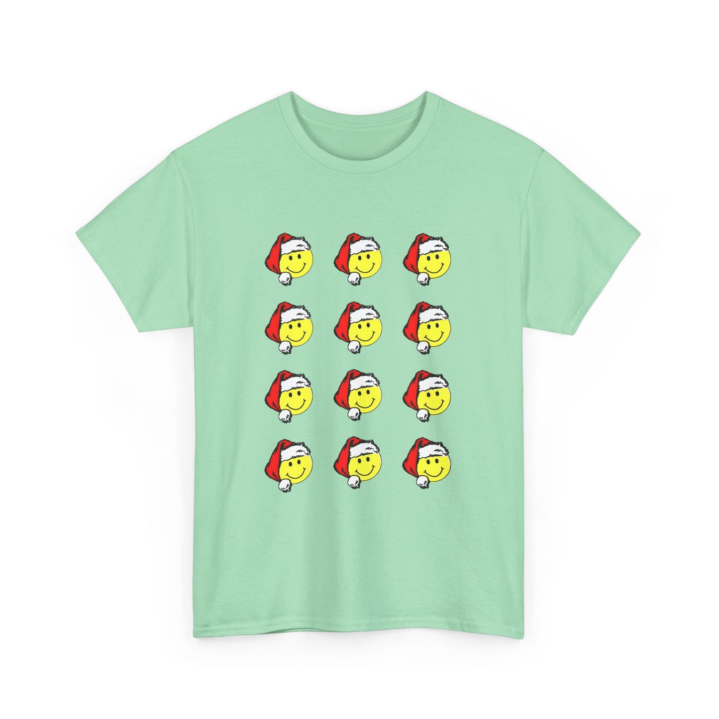 1980s sticker pack of happy face santas on a tshirt