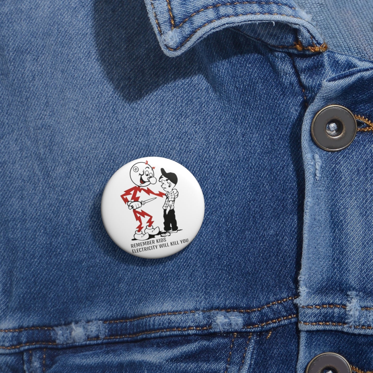 reddy kilowatt remember kids electricity will kill you vintage logo reproduction pin buttons