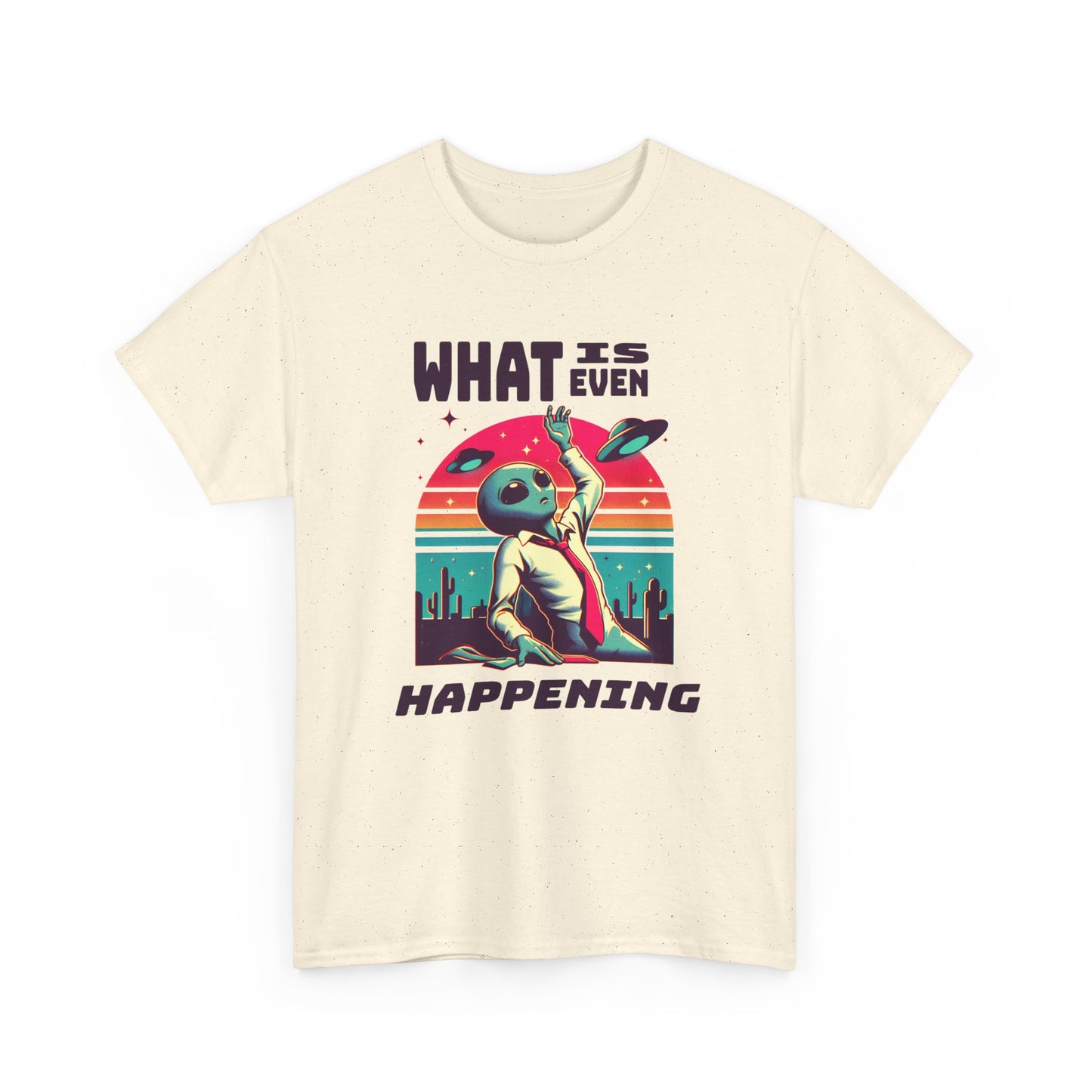 what is even happening floating businessman alien tshirt