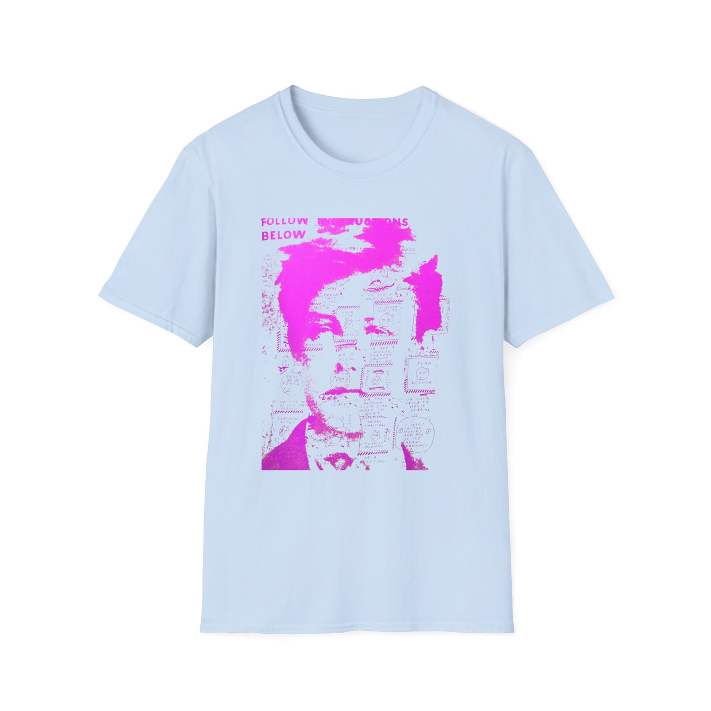 ray johnson arthur rimbaud art in pink tshirt