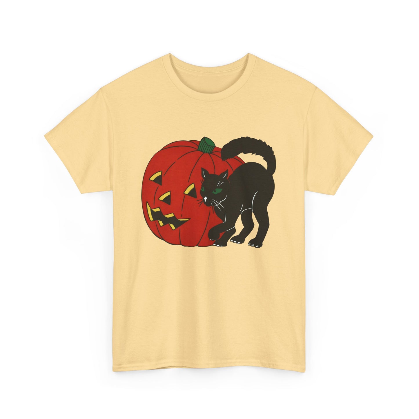 vintage 1960s halloween jack o lantern and black cat reproduction tshirt