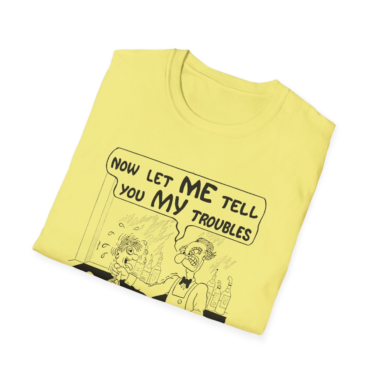 vintage postcard comic now let me tell you my troubles bartender tshirt