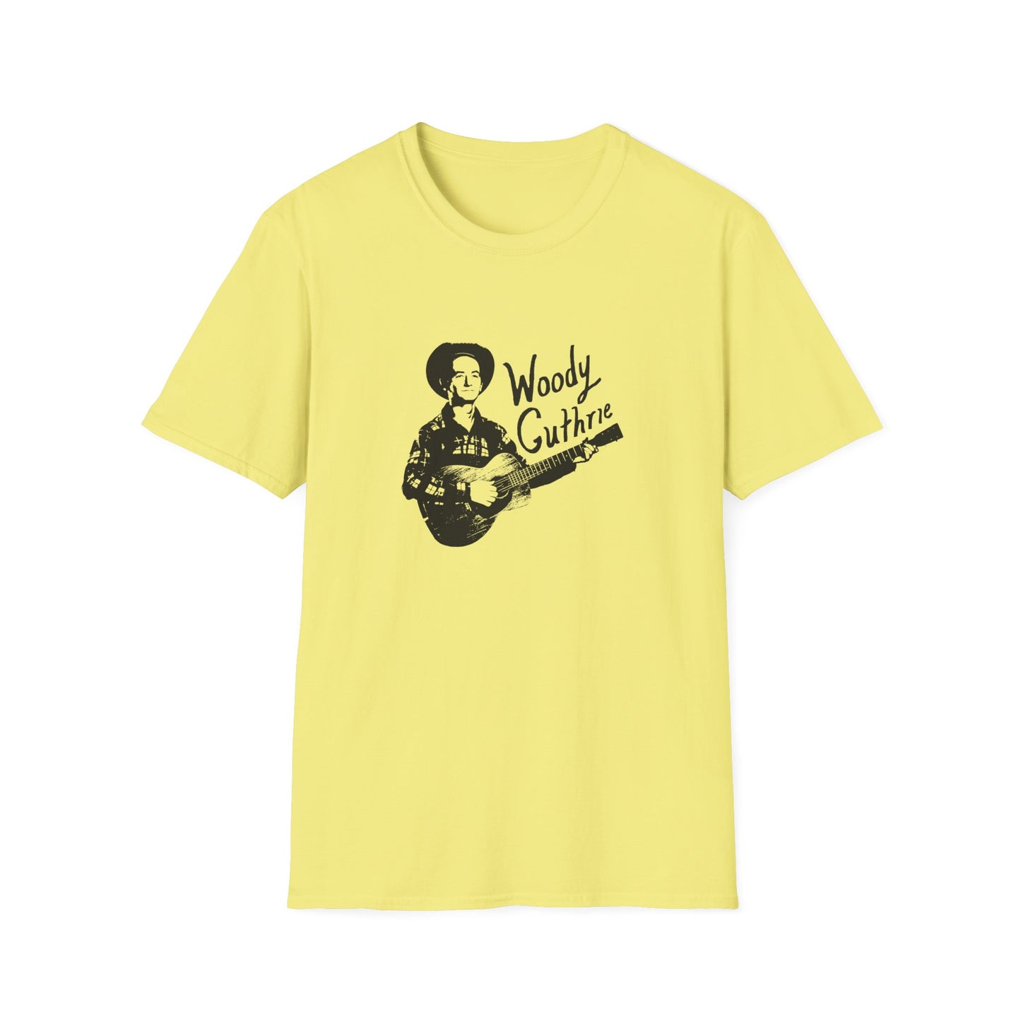 woody guthrie playing his guitar fan art tshirt