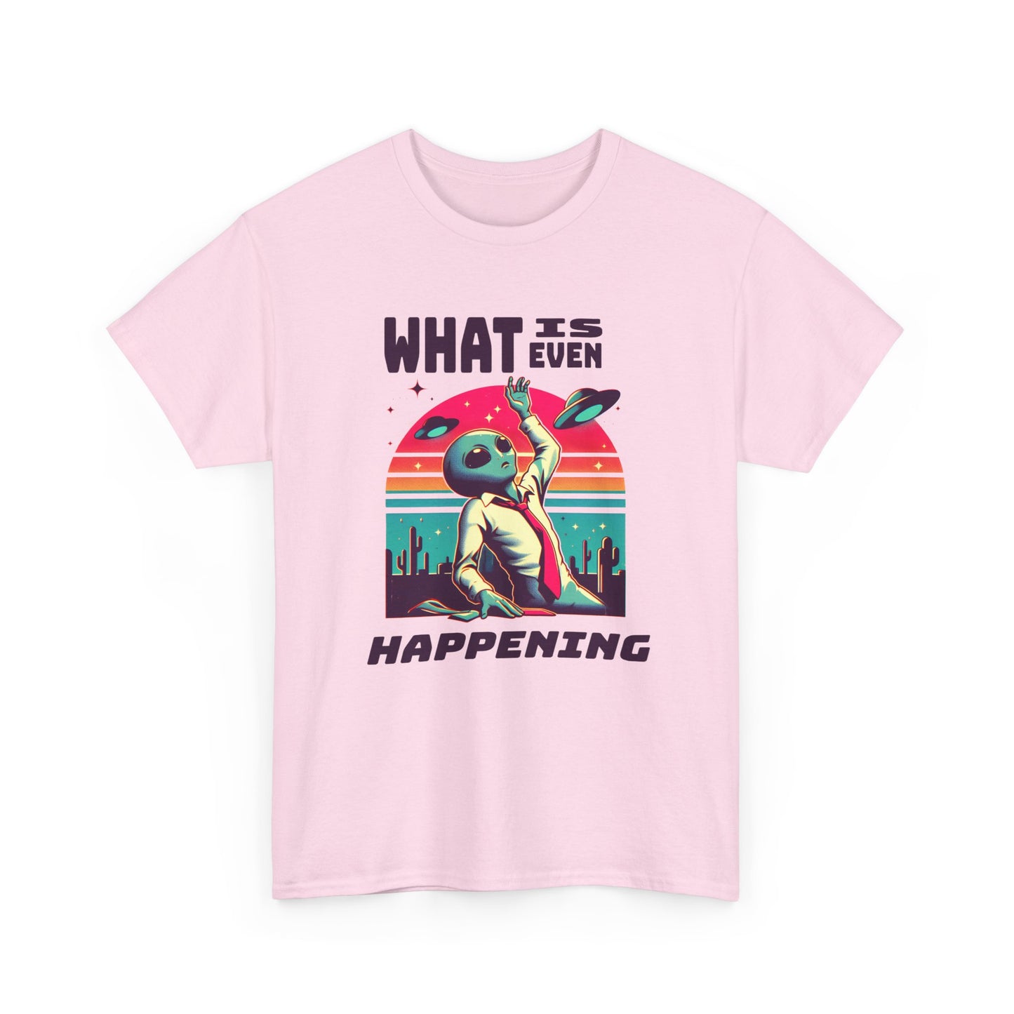 what is even happening floating businessman alien tshirt