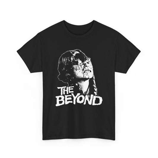 1981 italian horror movie the beyond poster in white tshirt