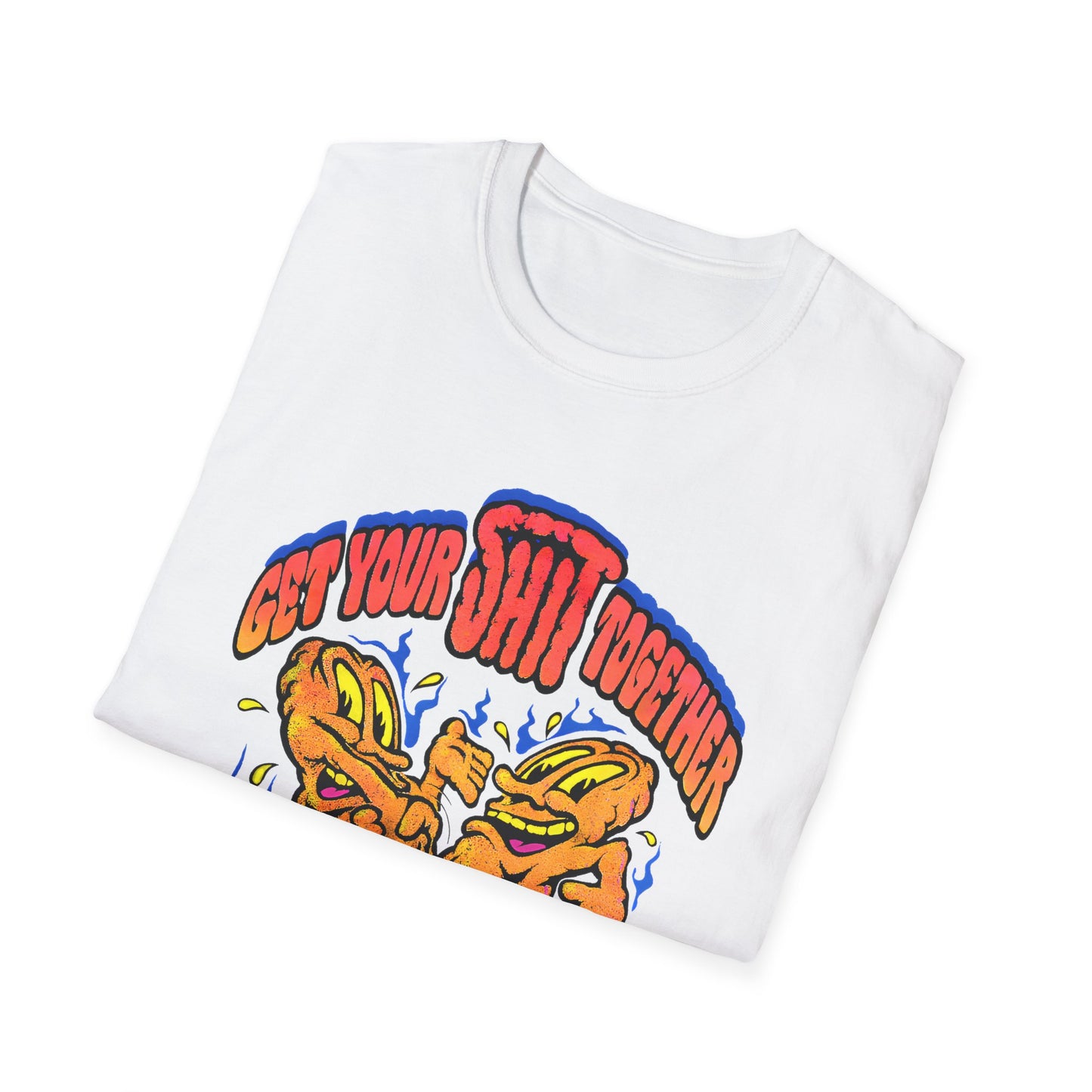 1970s graphic "get your shit together" two shits shaking hands tshirt