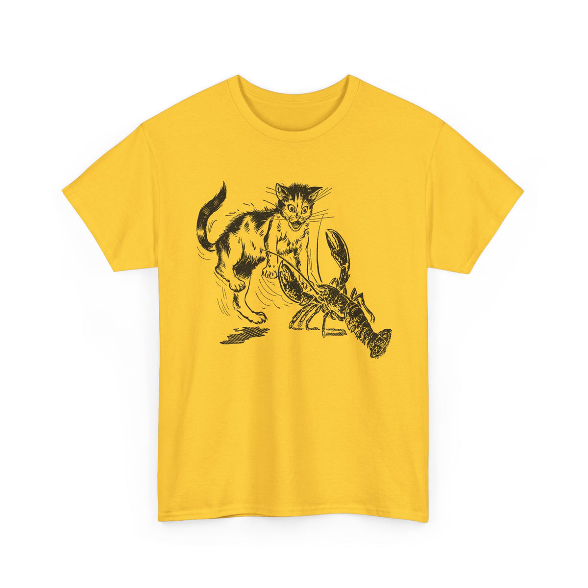 mid twentieth century children's book illustration cat and lobster tshirt