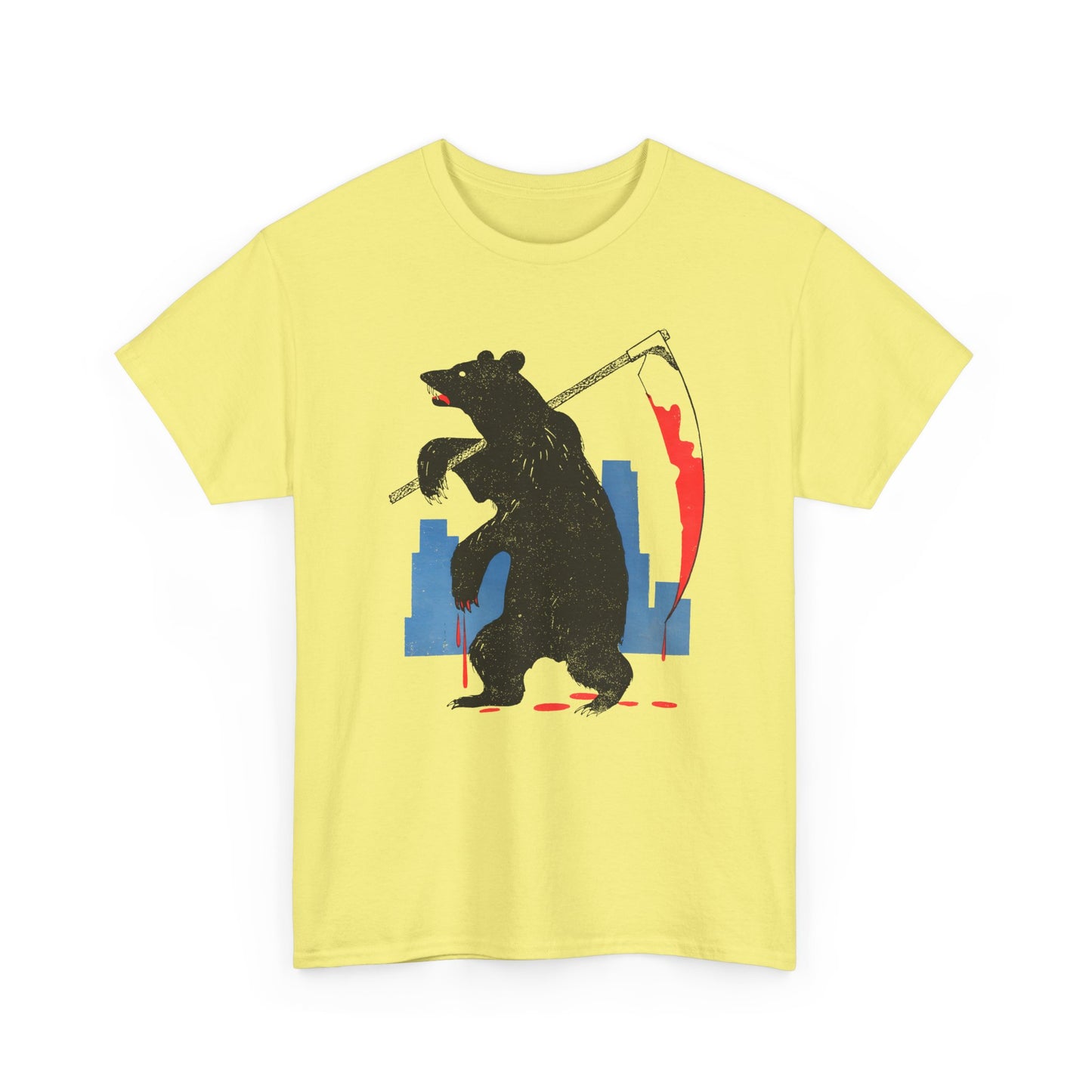 mid century manolo prieto bear with scythe book cover tshirt