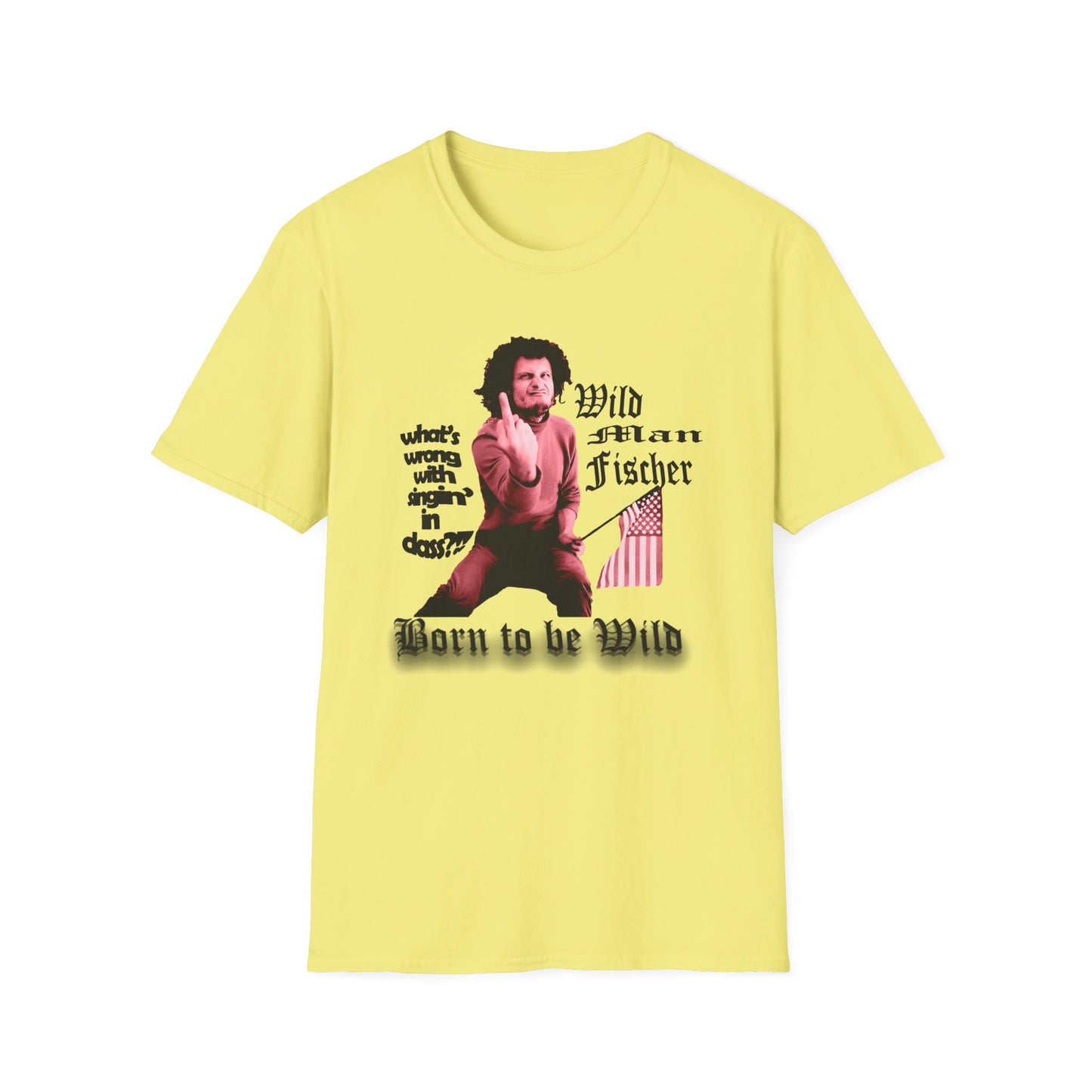 wild man fischer middle finger in red tshirt