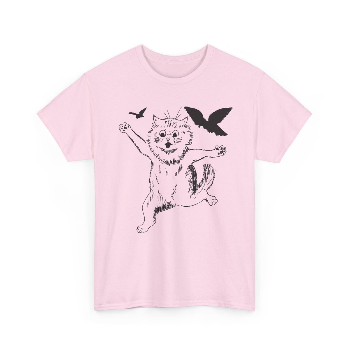 louis wain scared cat sketch running from birds tshirt