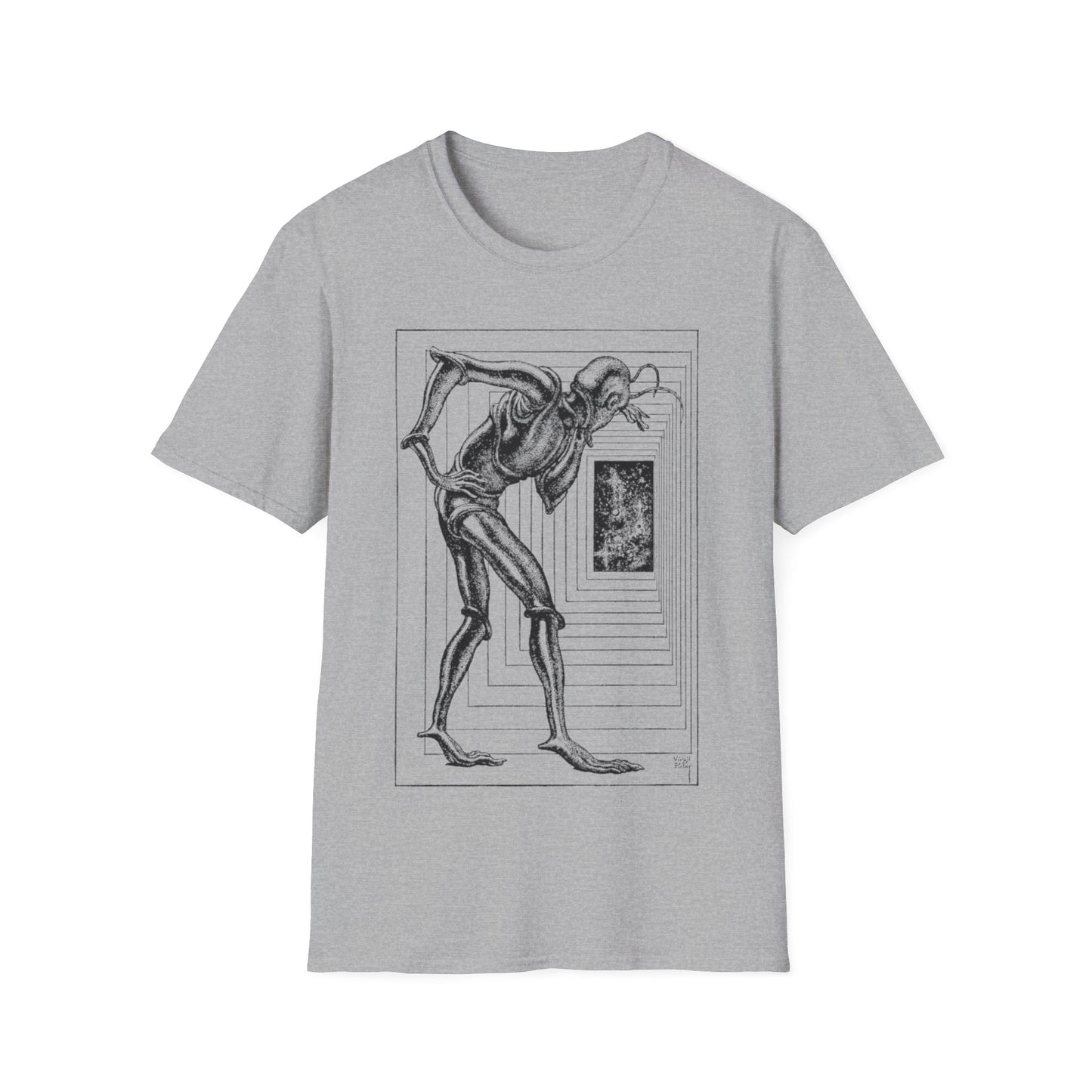 virgil finlay illustration alien looking through a doorway tshirt