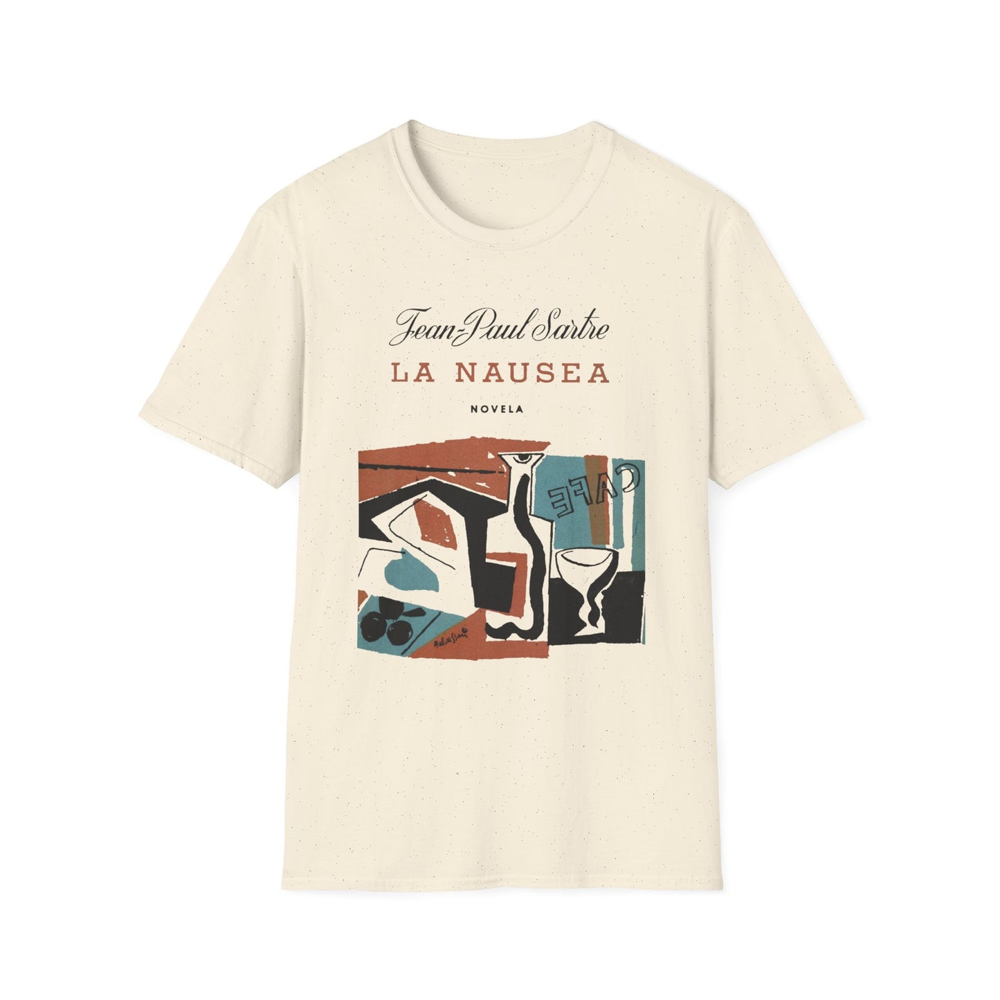1938 spanish book cover for nausea by jean-paul sartre tshirt