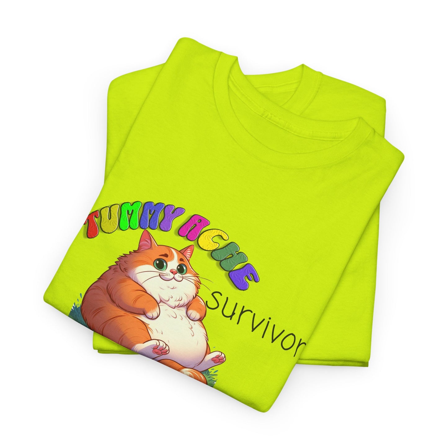 tummy ache survivor stuffed kitty silly tshirt