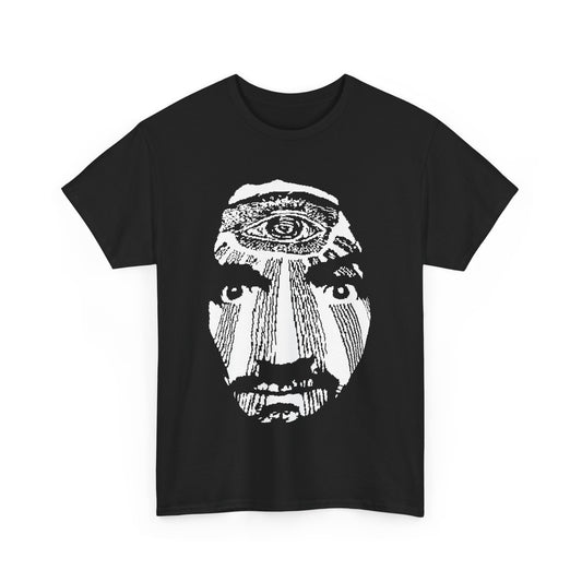 vintage charles manson knit pattern reproduction stretched warped graphic tshirt