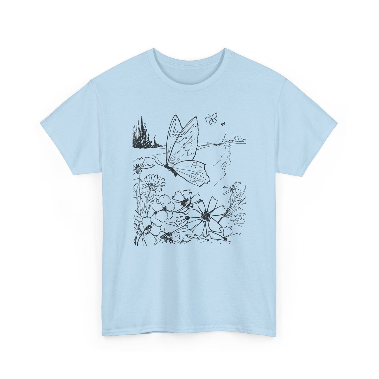 vintage butterfly and flower illustration reproduction tshirt
