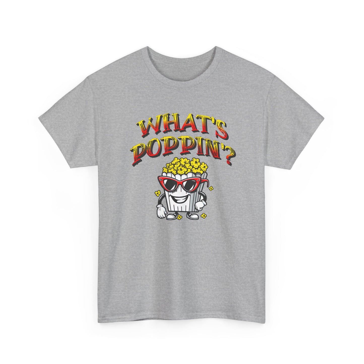 what's poppin' cool popcorn bag guy tshirt