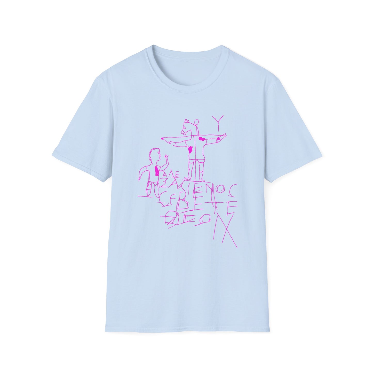 alexamenos graffito blasphemous young man worships donkey early graffiti 200 BC in pink tshirt