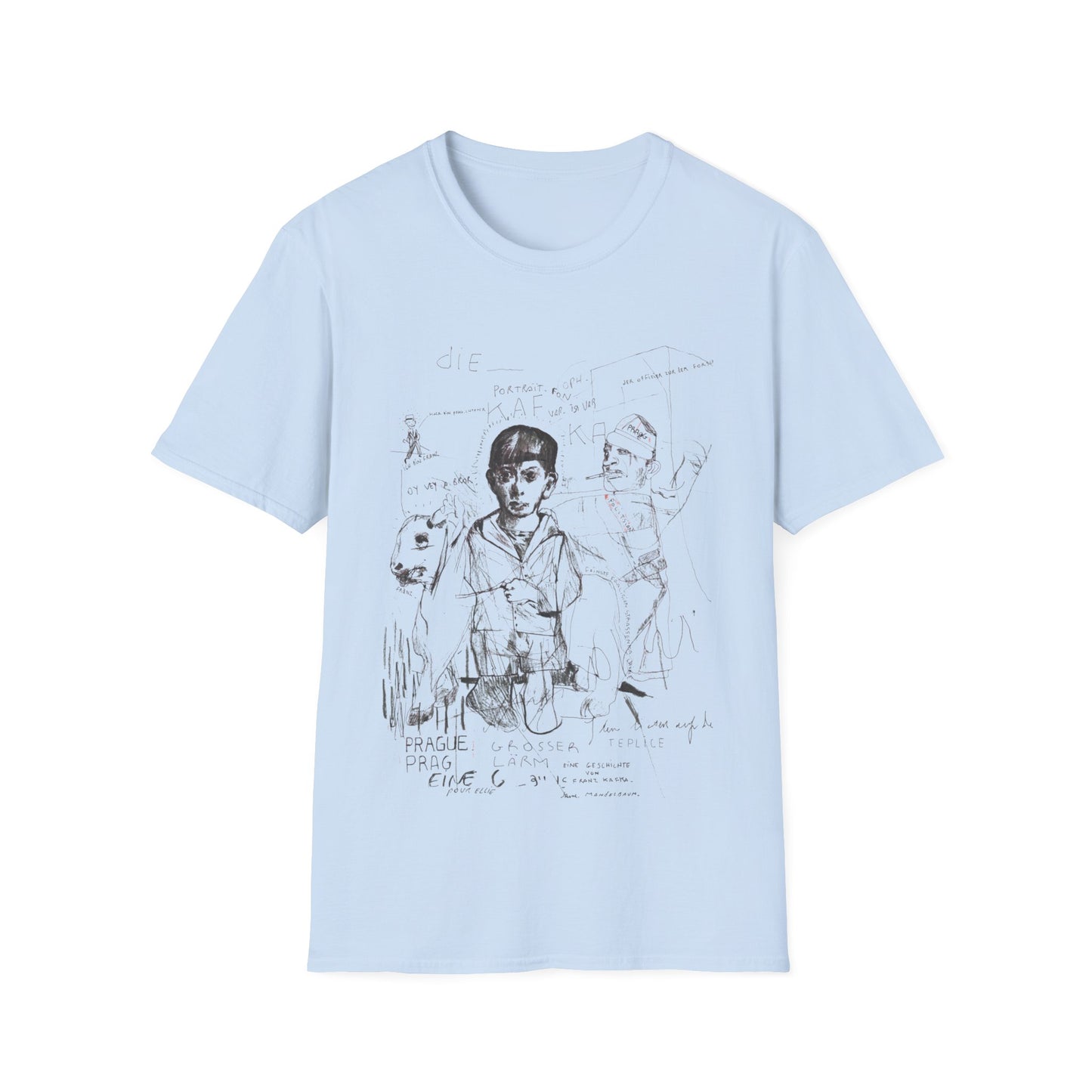 1985 stephane mandelbaum drawing "die portrait von kafka" on a tshirt