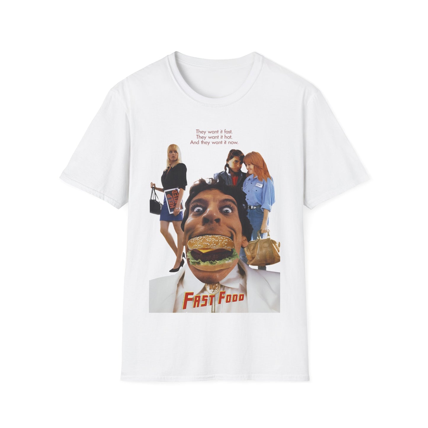 1989 low budget comedy "fast food" movie poster tshirt, unisex softstyle